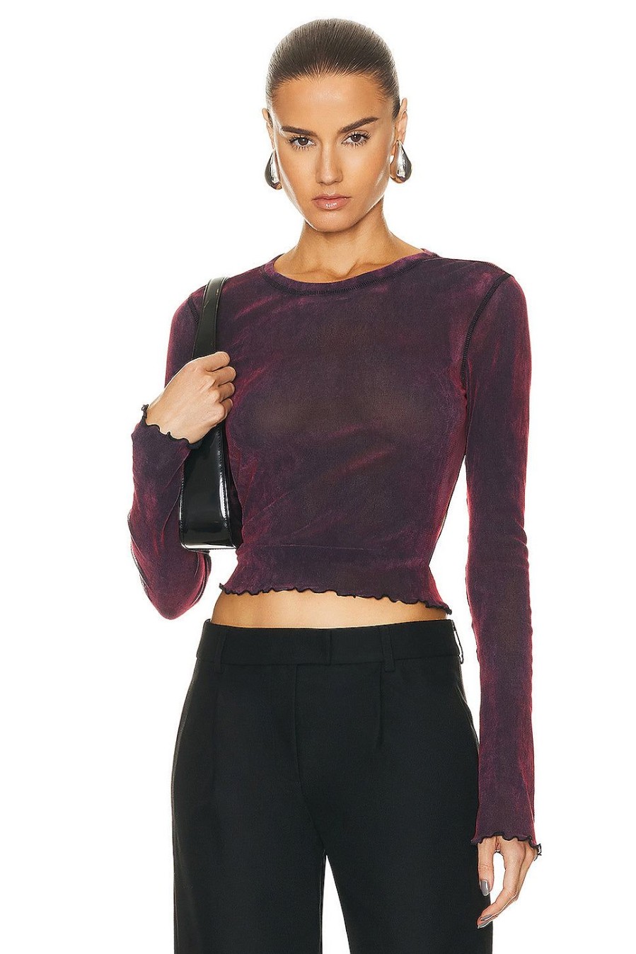 Women PRISCAVera Tops | Velvet Mesh Long Sleeve Top Sugar Plum