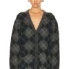 Women R13 Sweaters & Knits | Fluffy Plaid Oversized Distressed Edge Cardigan Charcoal & Black