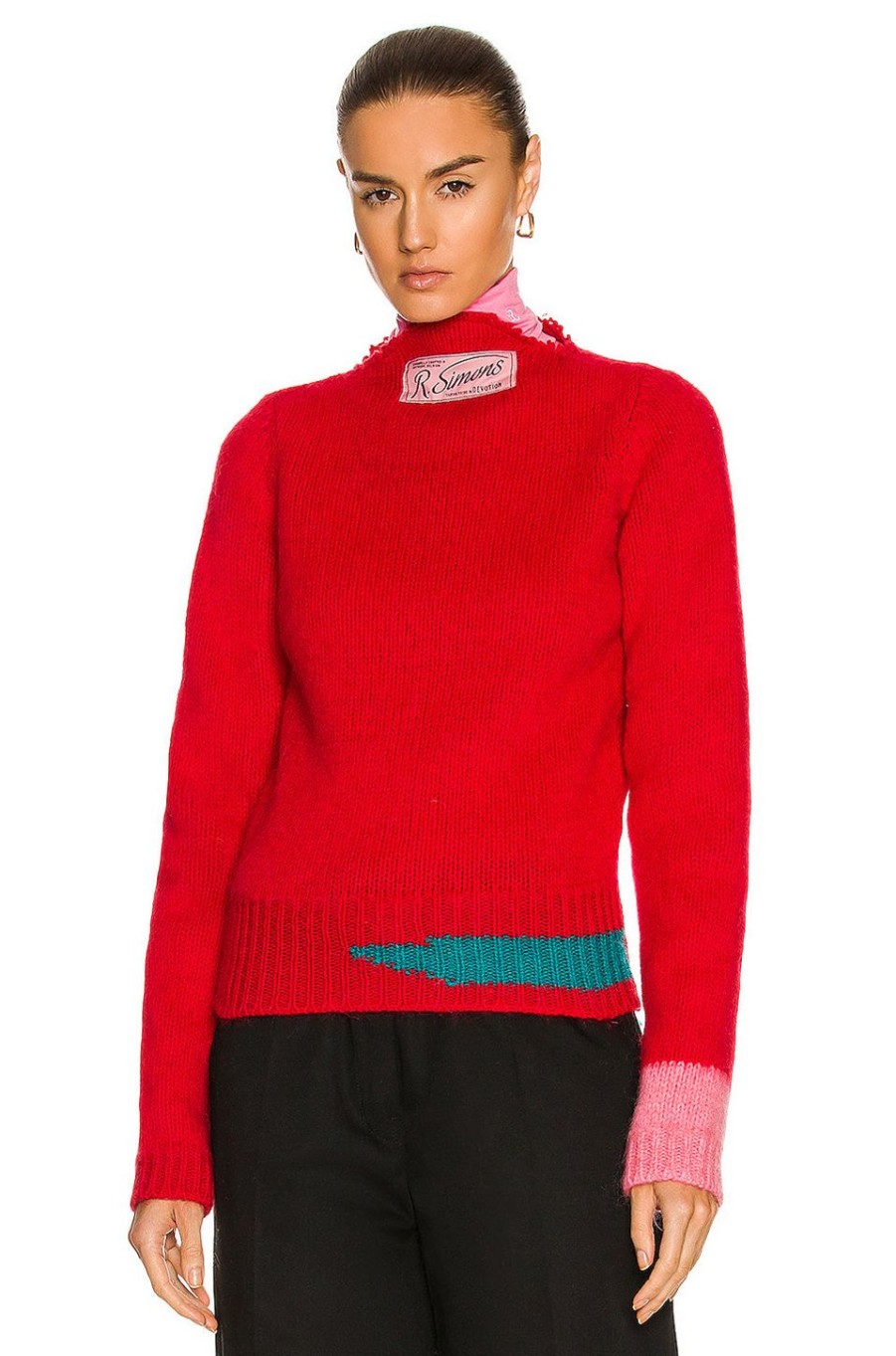 Women Raf Simons Sweaters & Knits | Vintage Knit Contrast Detail Sweater Red