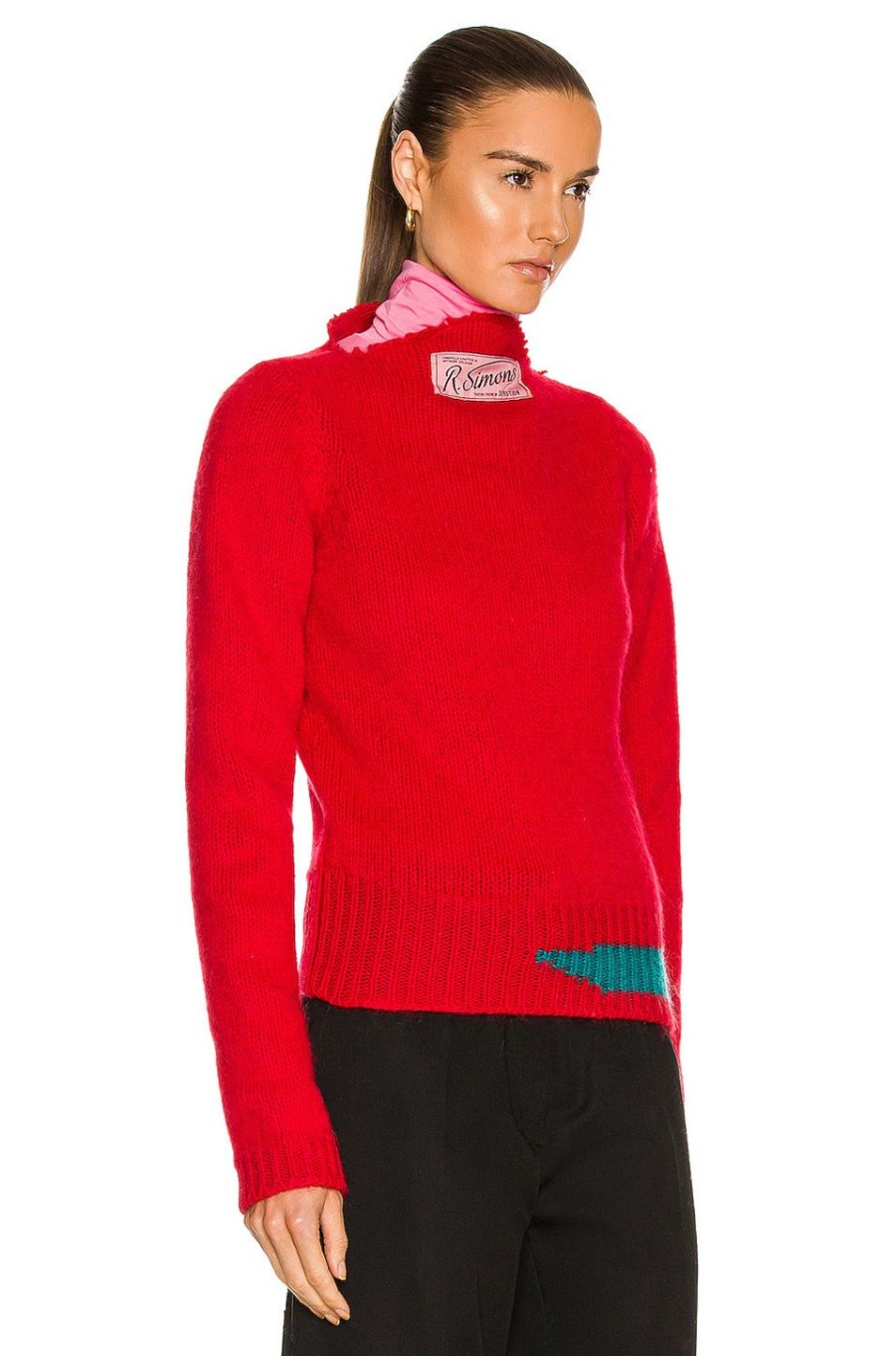 Women Raf Simons Sweaters & Knits | Vintage Knit Contrast Detail Sweater Red