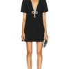 Women AREA Dresses | Crystal Bow V-Neck T-Shirt Dress Black