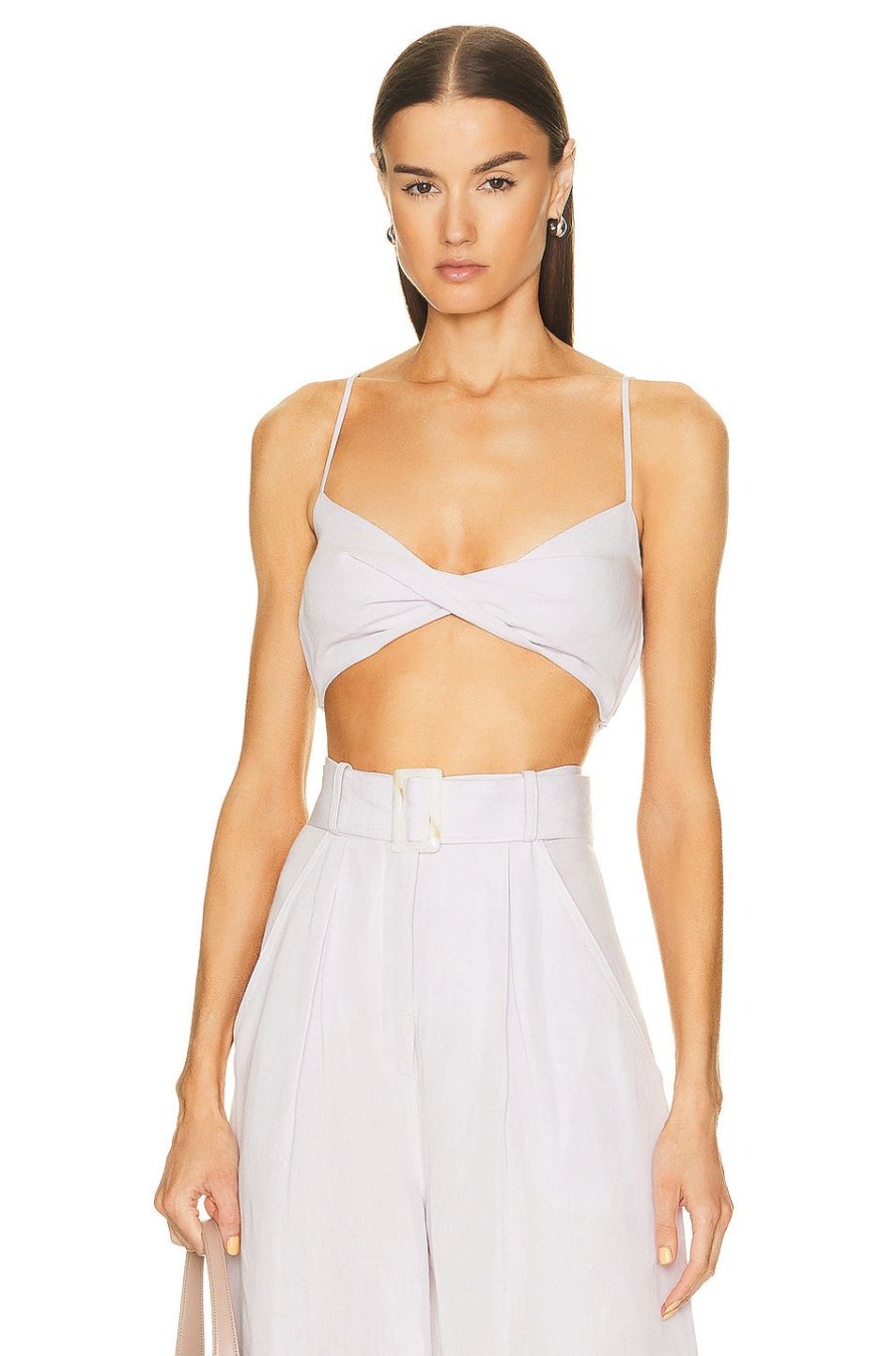 Women MATTHEW BRUCH Tops | Twist Bandeau Crop Top Lavender Viscose Linen