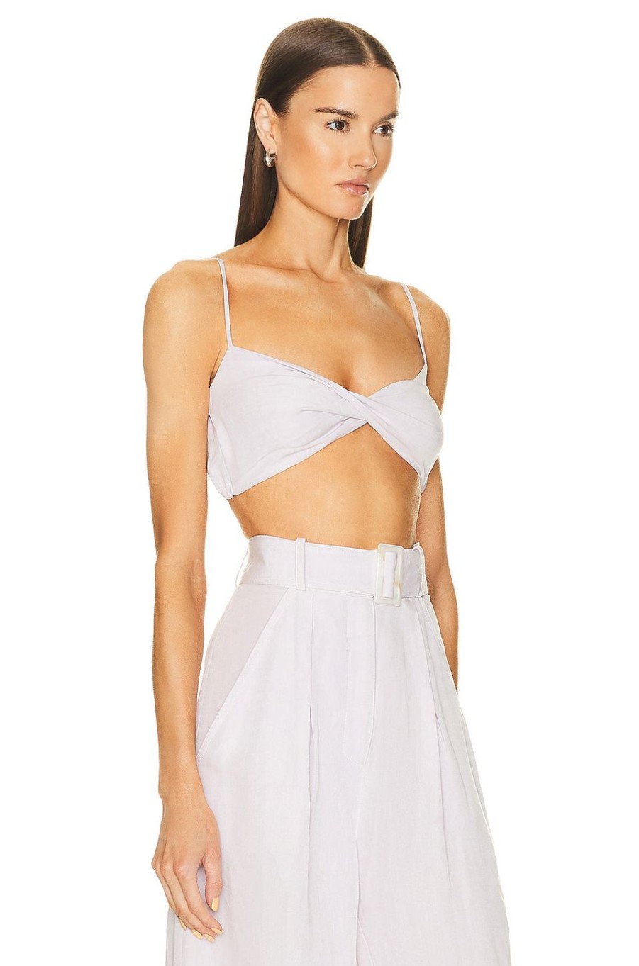 Women MATTHEW BRUCH Tops | Twist Bandeau Crop Top Lavender Viscose Linen