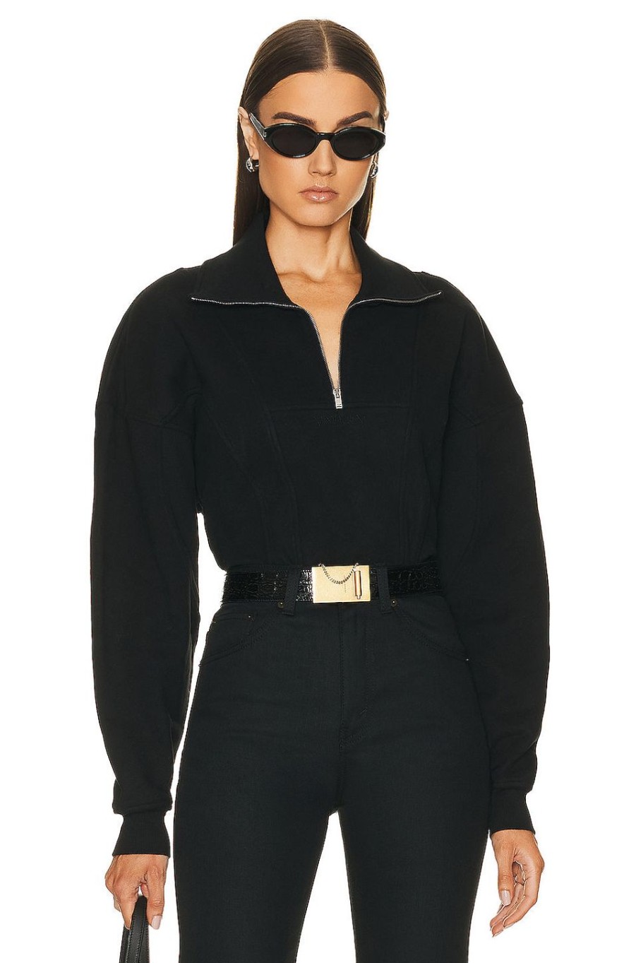 Women Saint Laurent Sweaters & Knits | Half Zip Sweater Noir