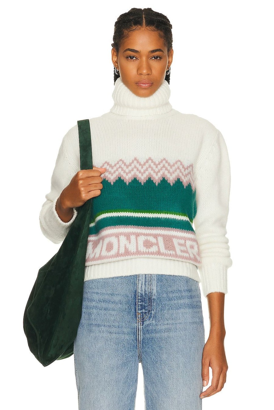 Women Moncler Sweaters & Knits | Turtleneck Sweater Off White Print