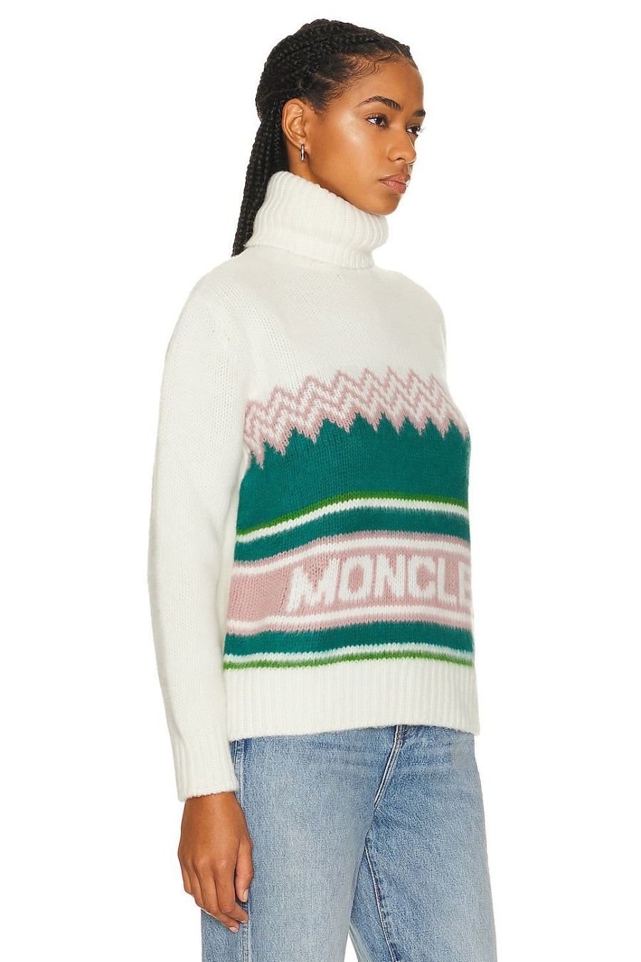 Women Moncler Sweaters & Knits | Turtleneck Sweater Off White Print