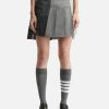 Women Thom Browne Skirts | Fun-Mix Thigh Length Dropped Back Pleated Skirt Grey