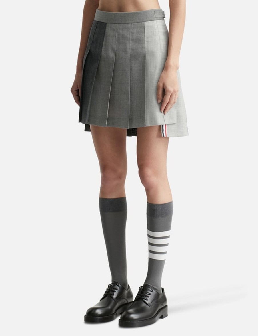 Women Thom Browne Skirts | Fun-Mix Thigh Length Dropped Back Pleated Skirt Grey