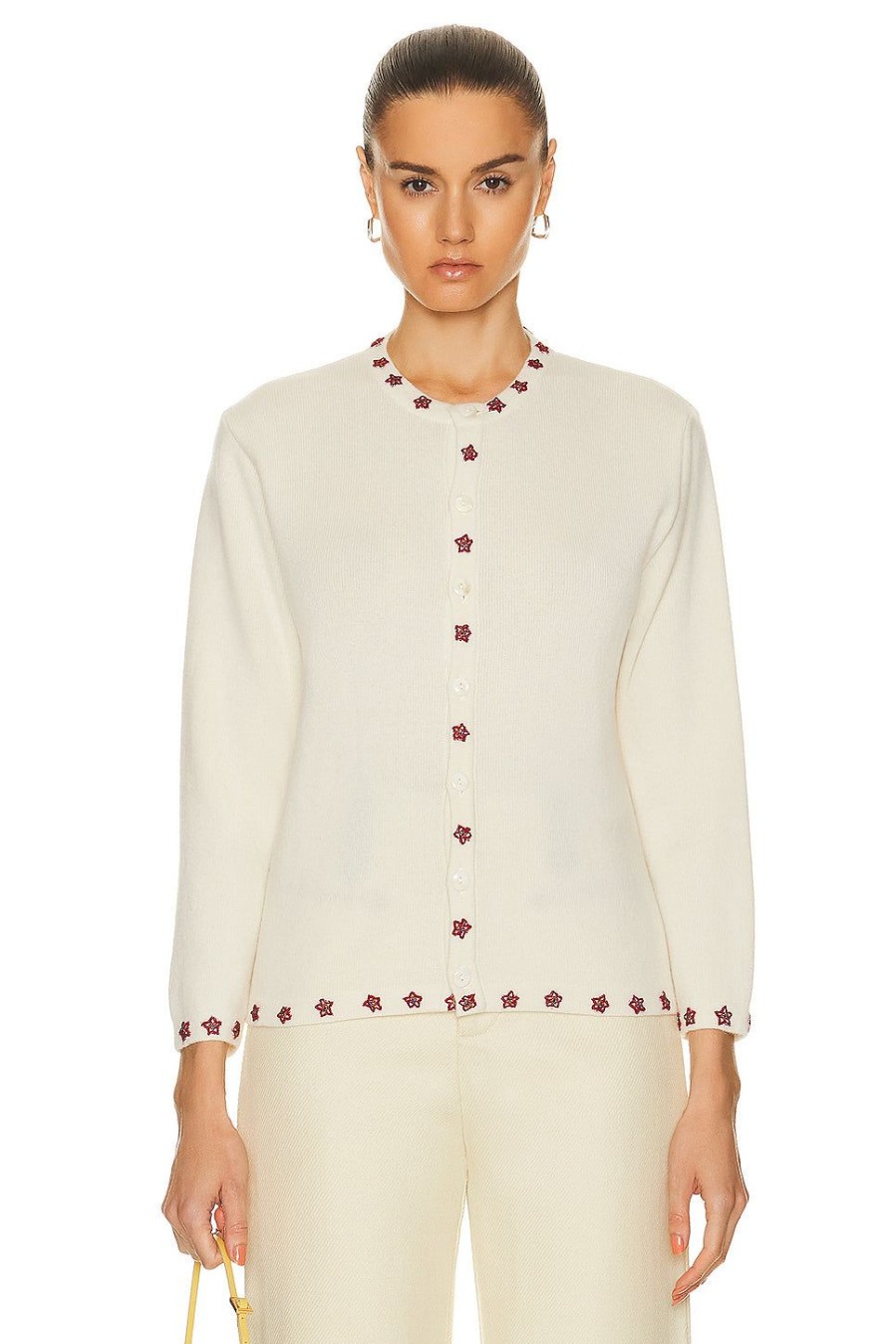 Women BODE Sweaters & Knits | Starflower Beaded Cardigan Cream