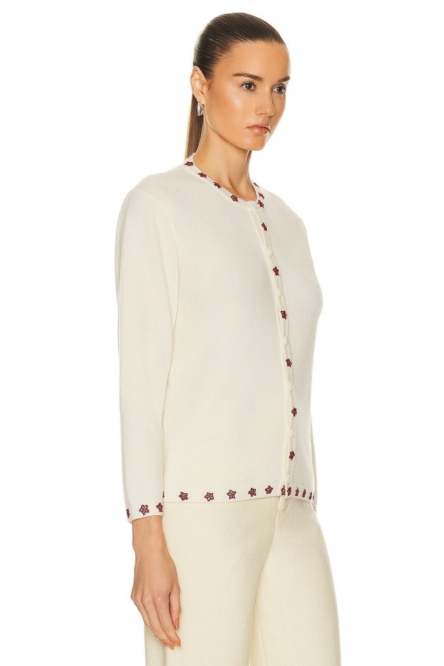 Women BODE Sweaters & Knits | Starflower Beaded Cardigan Cream