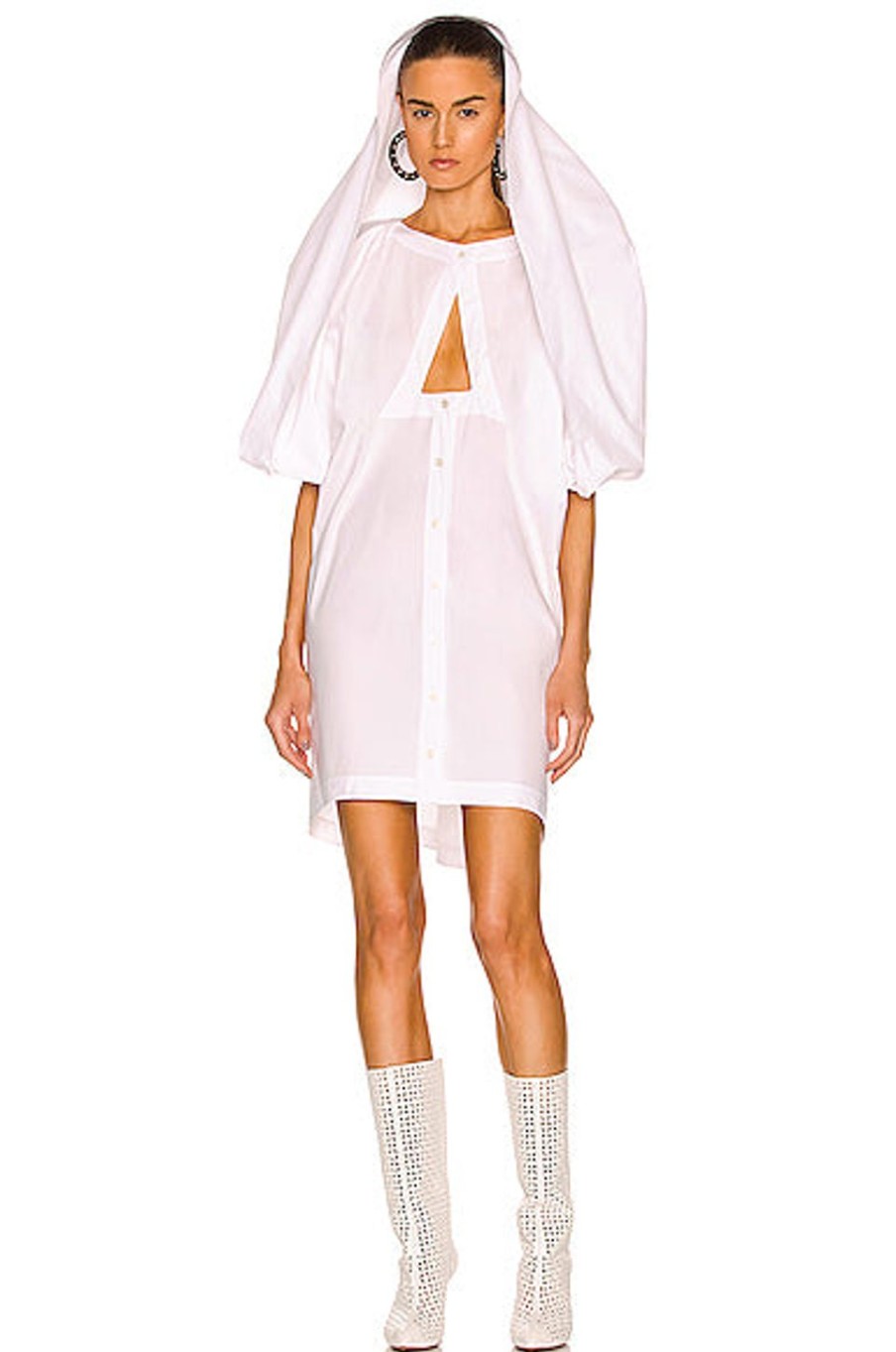 Women ALAÏA Dresses | Sleeveless Hooded Dress Blanc