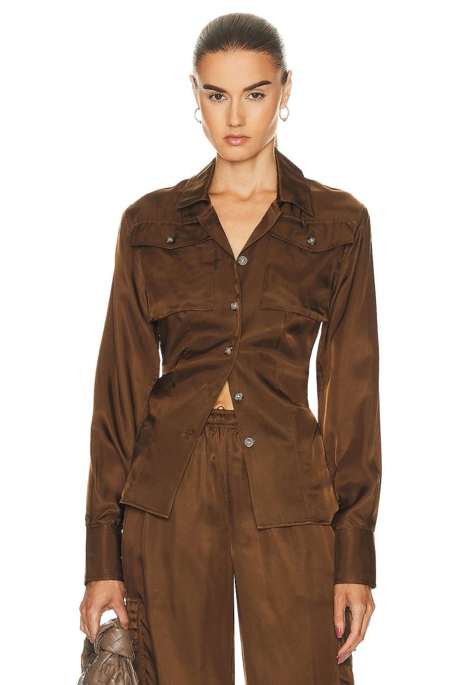 Women Helmut Lang Tops | Patch Pocket Shirt Cigar