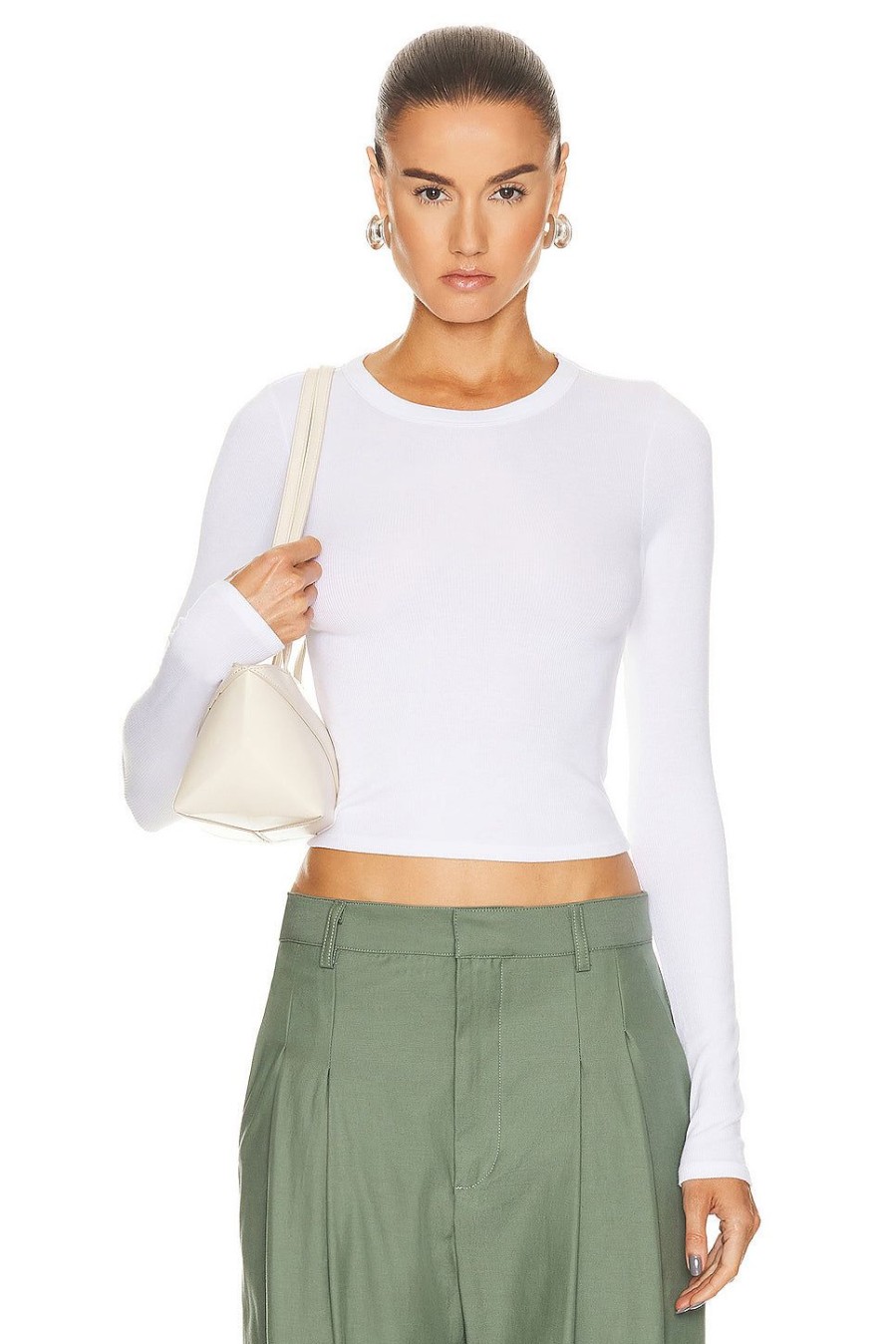 Women Enza Costa Tops | Silk Knit Long Sleeve Tuck Top White