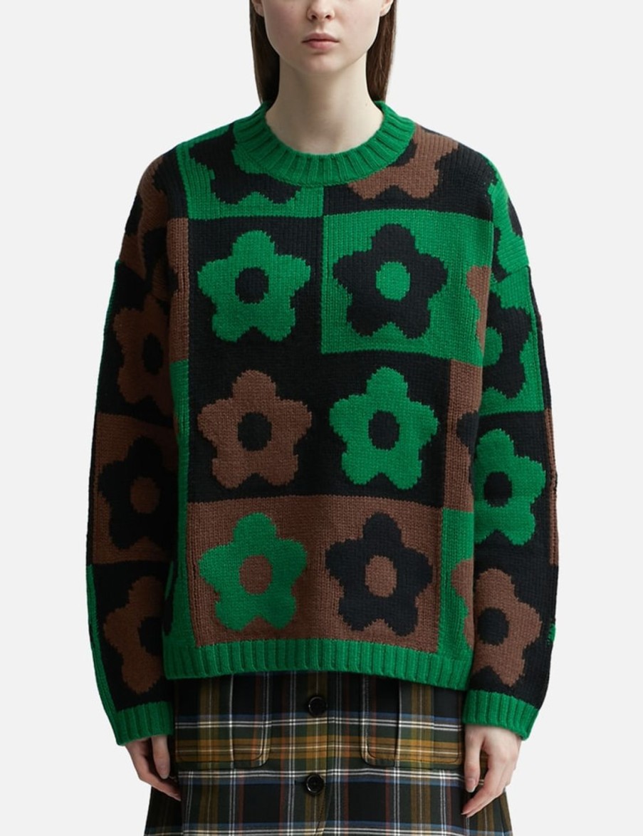 Women Kenzo Sweaters & Knits | Boke Flower Checkerboard' Checked Jumper Green