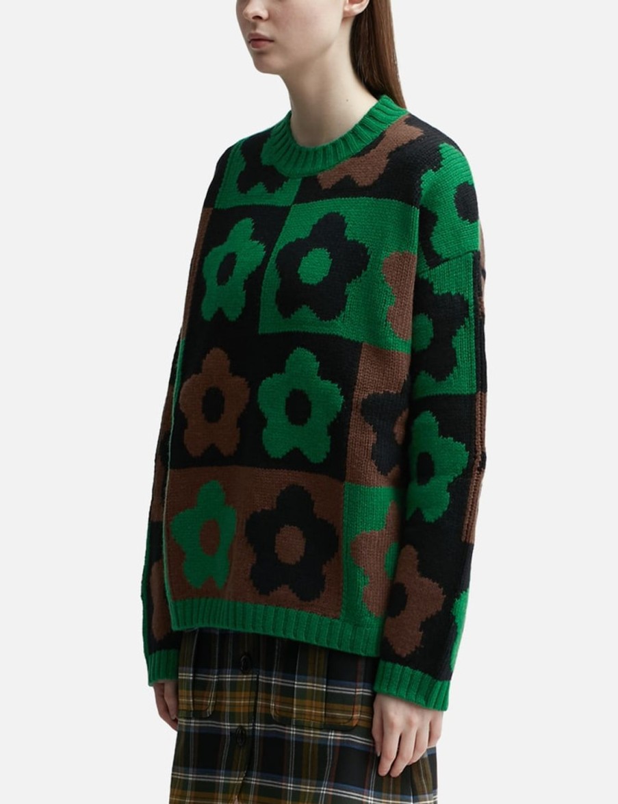 Women Kenzo Sweaters & Knits | Boke Flower Checkerboard' Checked Jumper Green