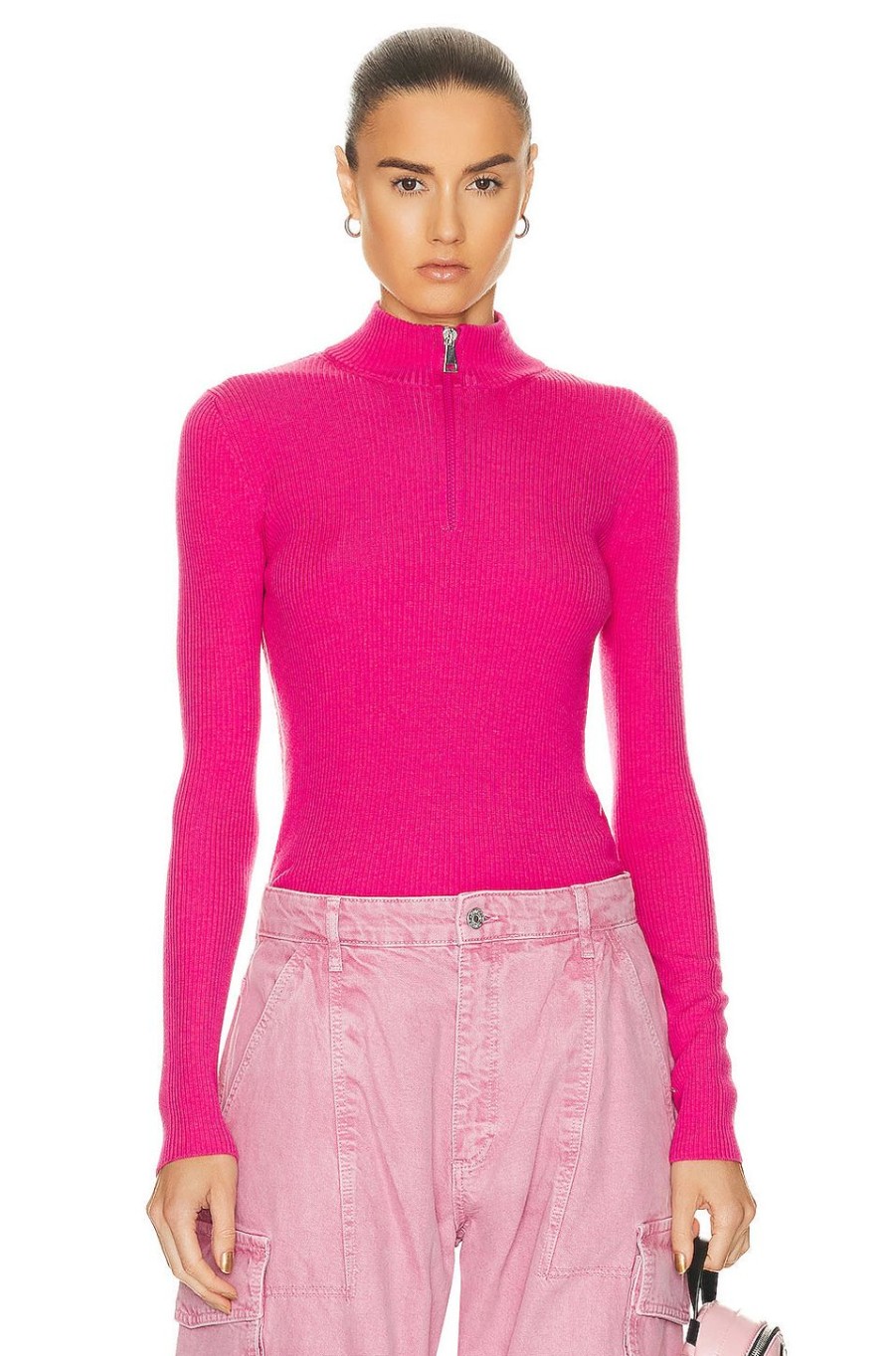 Women Moncler Sweaters & Knits | Zip Up Turtleneck Top Fuchsia