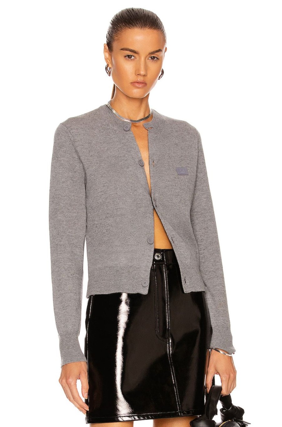 Women Acne Studios Sweaters & Knits | Solid Cardigan Grey Melange