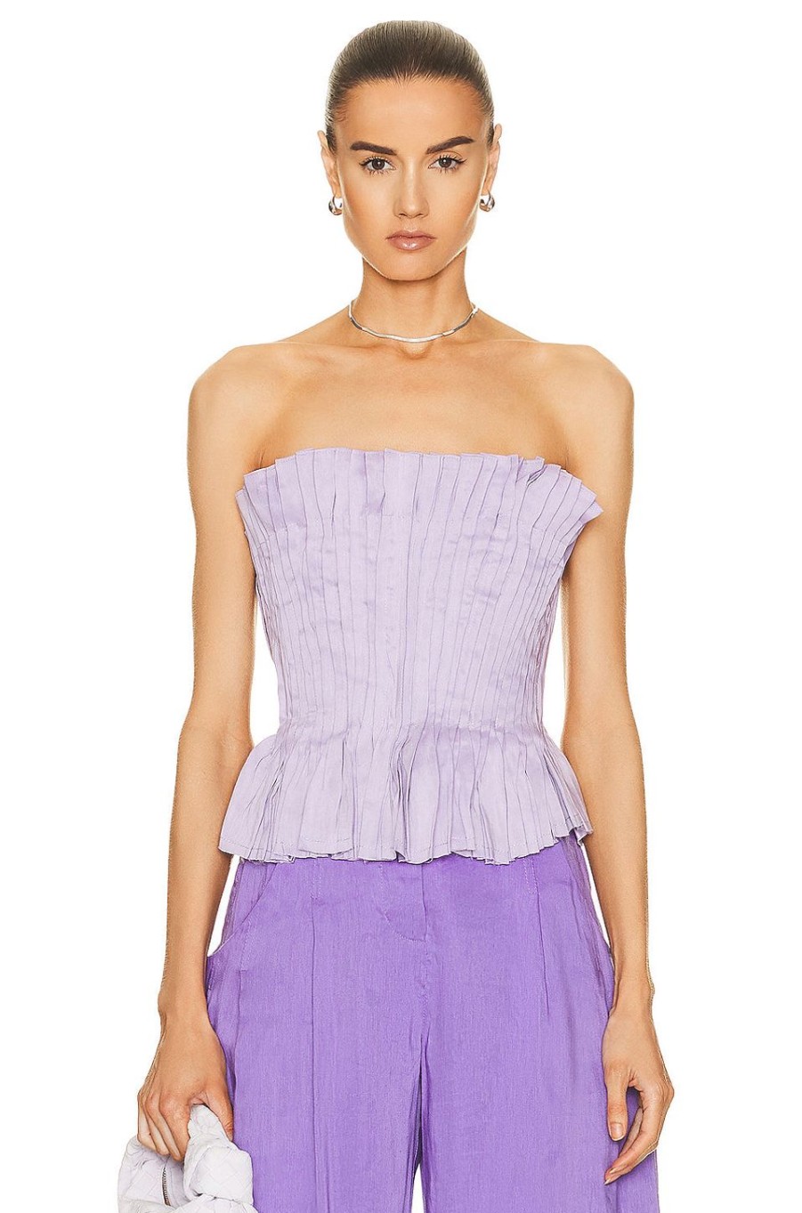 Women Aje Tops | Horizon Pintucked Corset Top Lilac