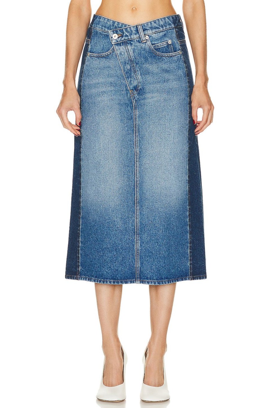 Women Loewe Skirts | Trompe L'Oeil Midi Skirt Denim Blue