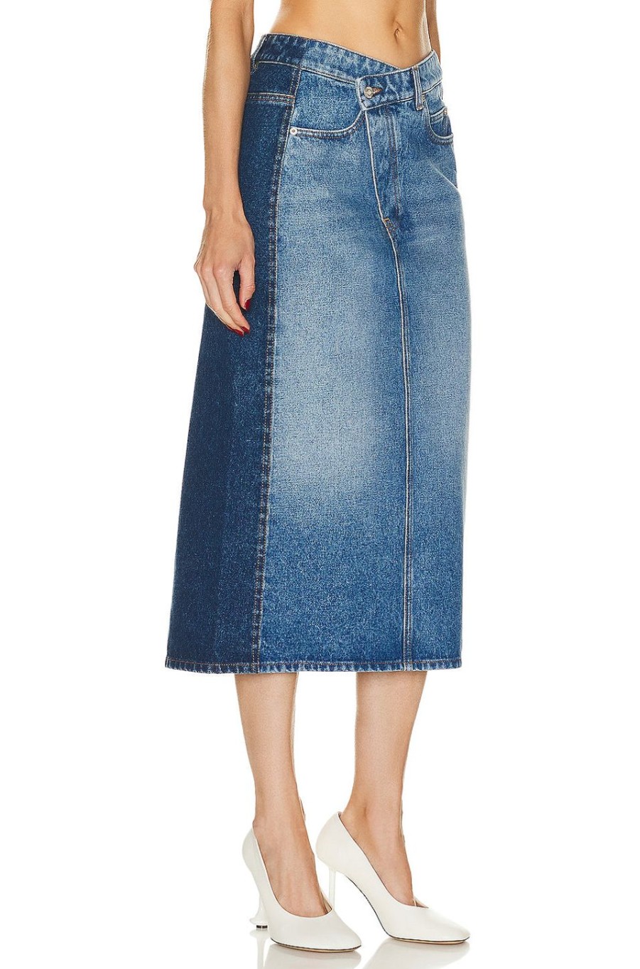 Women Loewe Skirts | Trompe L'Oeil Midi Skirt Denim Blue