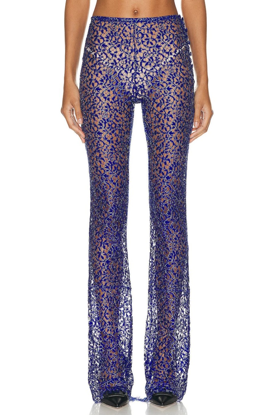 Women Coperni Pants | Lace Flared Trousers Royal Blue