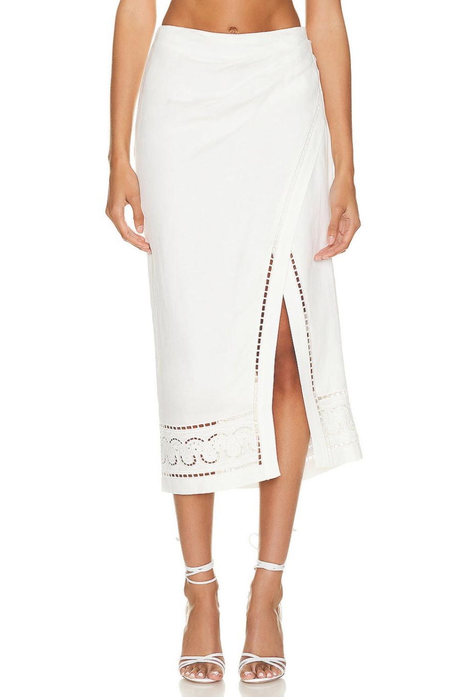 Women SIMKHAI Skirts | Justine Scarf Embroidered Linen Skirt White