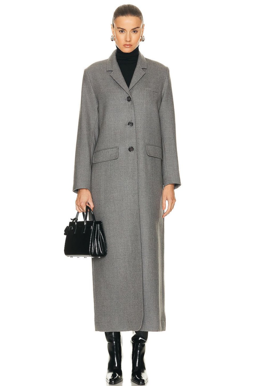 Women NOUR HAMMOUR Jackets & Coats | Celine Extra Long Slim Fit Coat Light Grey