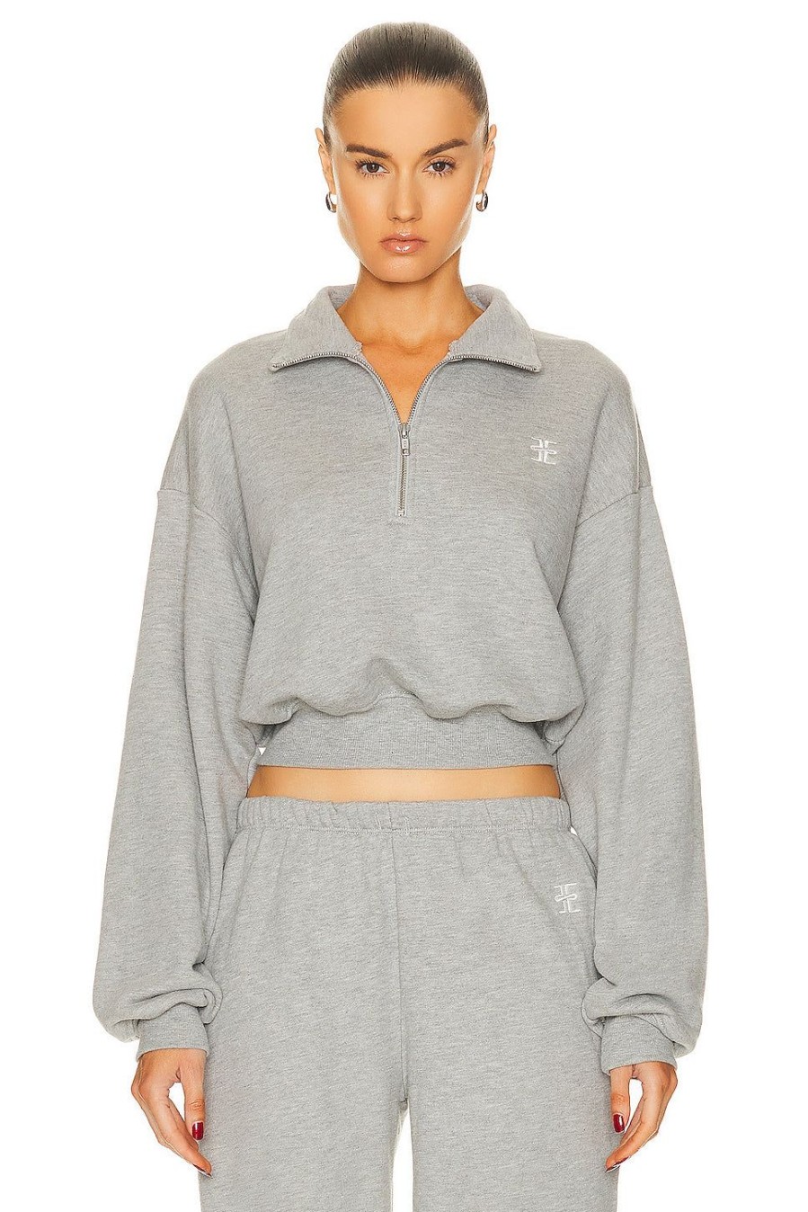 Women Eterne Activewear | Cropped Half-Zip Sweatshirt Heather Grey