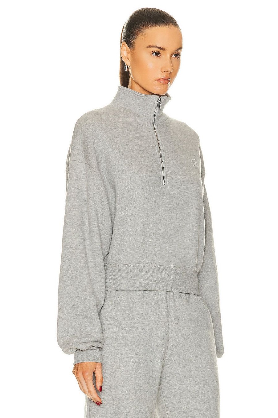 Women Eterne Activewear | Cropped Half-Zip Sweatshirt Heather Grey