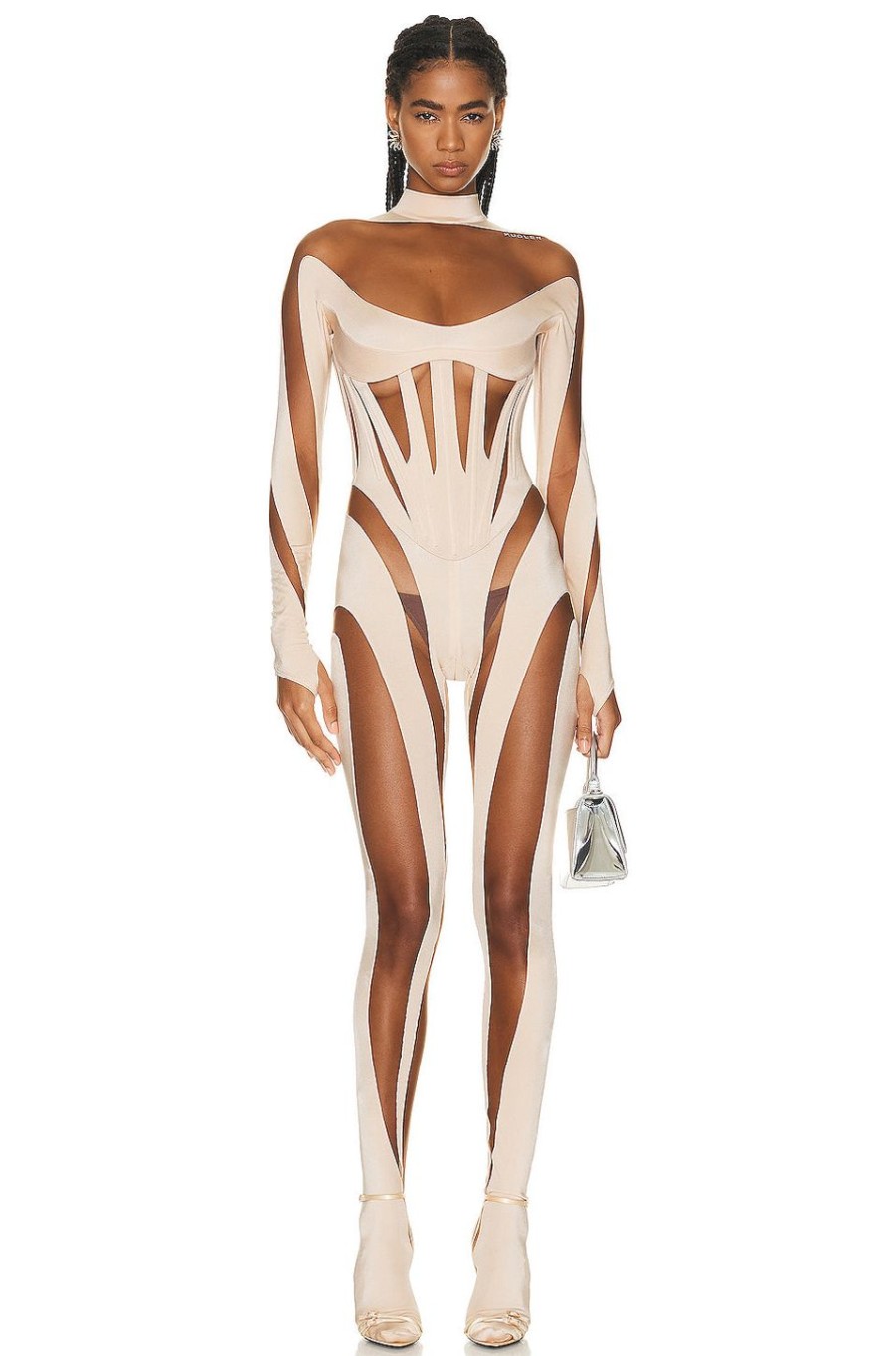 Women Mugler Jumpsuits & Rompers | Gloved Catsuit Powder & Nude 02