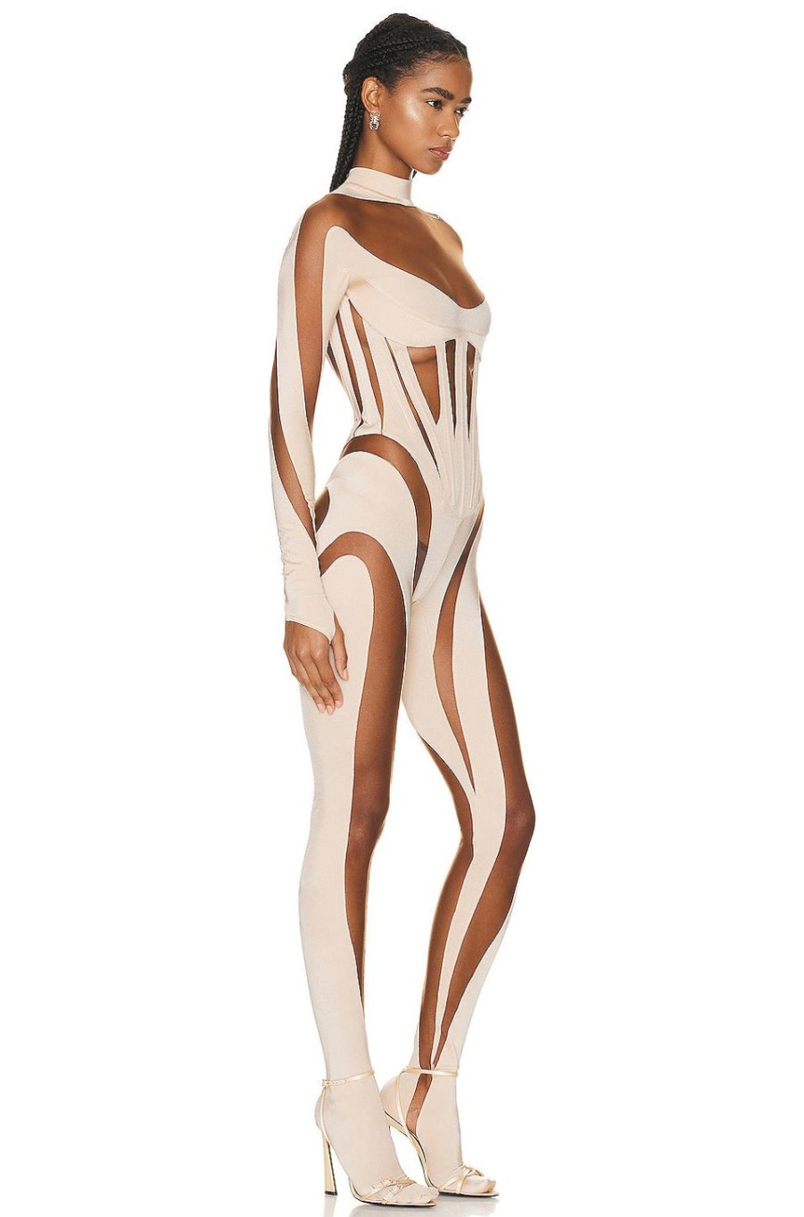 Women Mugler Jumpsuits & Rompers | Gloved Catsuit Powder & Nude 02