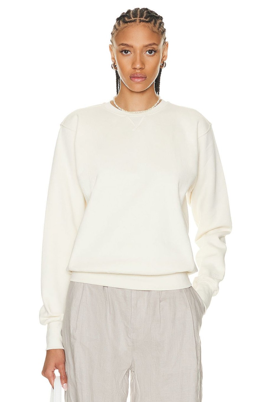 Women Toteme Sweaters & Knits | Crewneck Cotton Sweatshirt In Off White