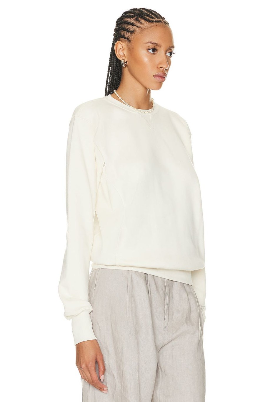 Women Toteme Sweaters & Knits | Crewneck Cotton Sweatshirt In Off White