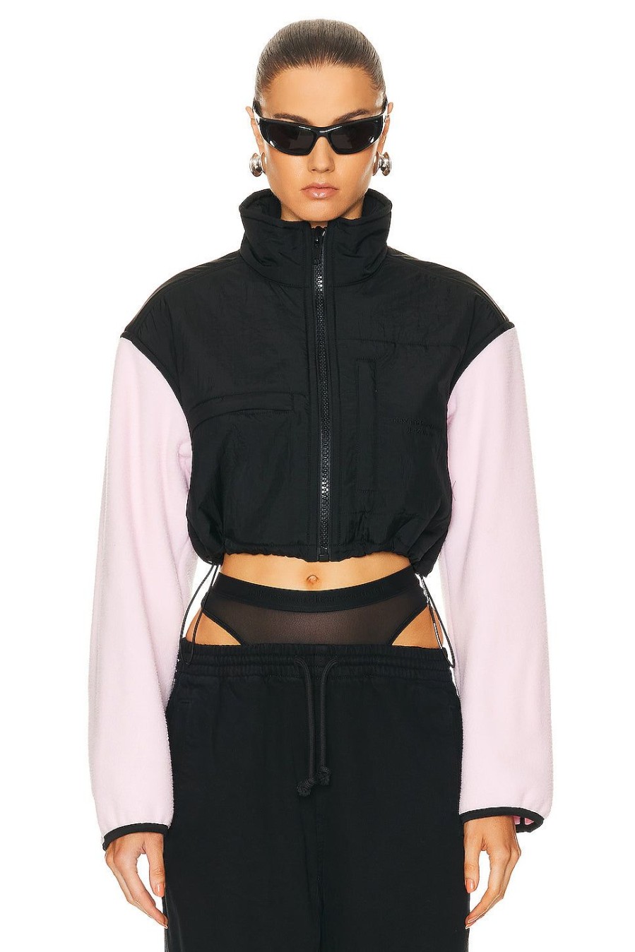 Women Alexander Wang Jackets & Coats | Cropped Zip Up Jacket Light Pink