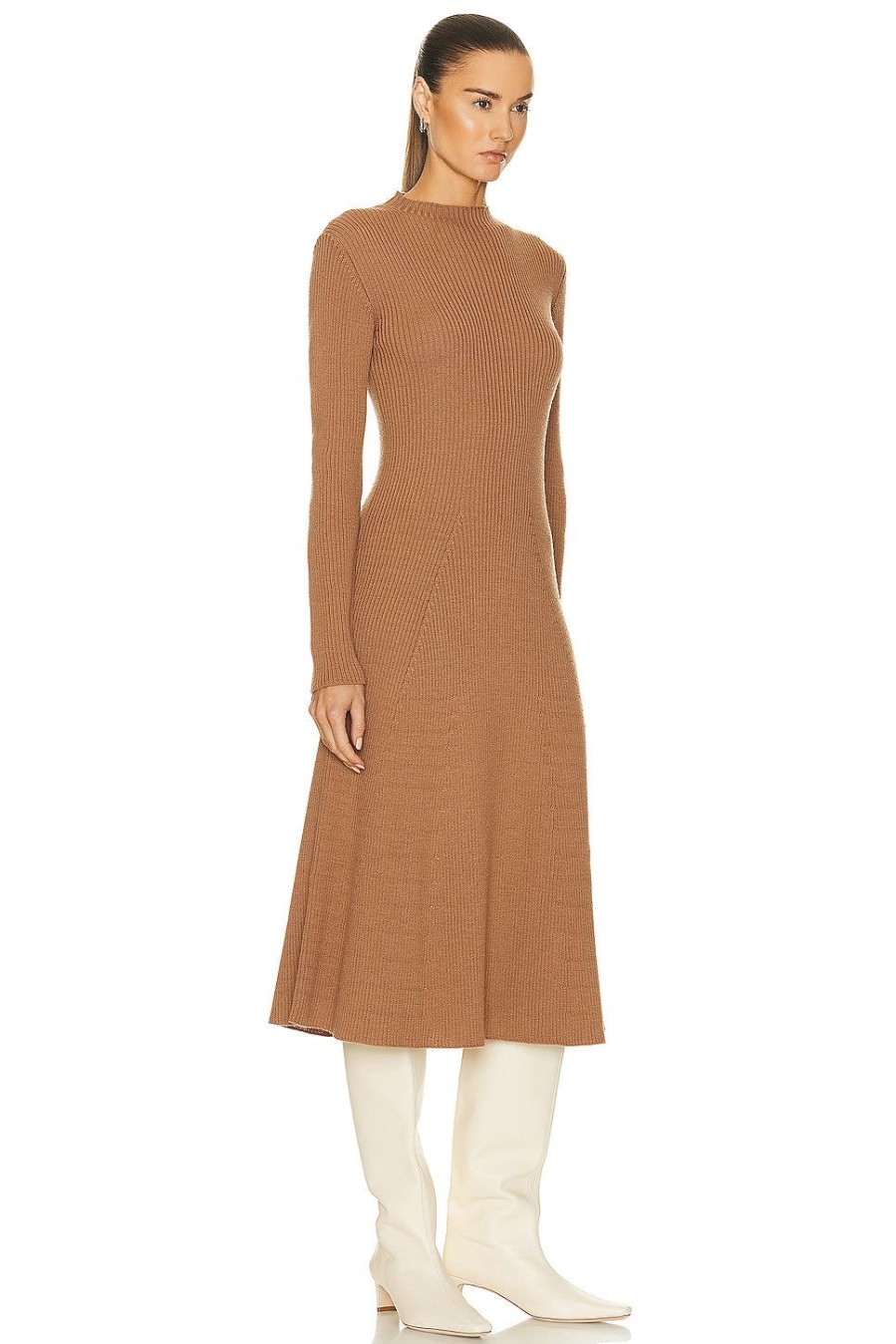 Women Moncler Dresses | Long Sleeve Midi Dress Camel