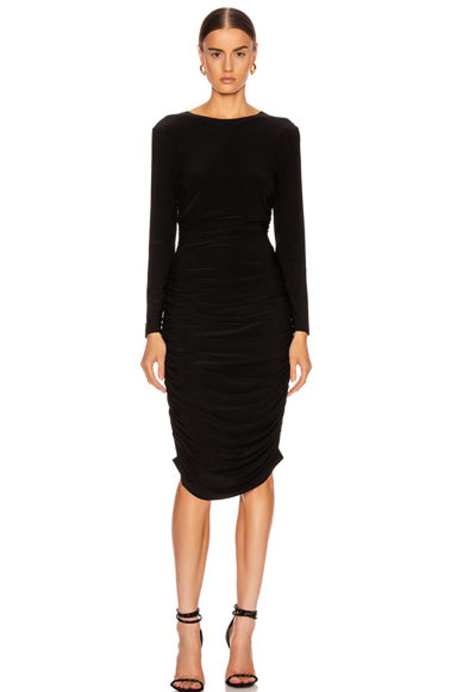 Women Norma Kamali Dresses | Long Sleeve Shirred Dress Black