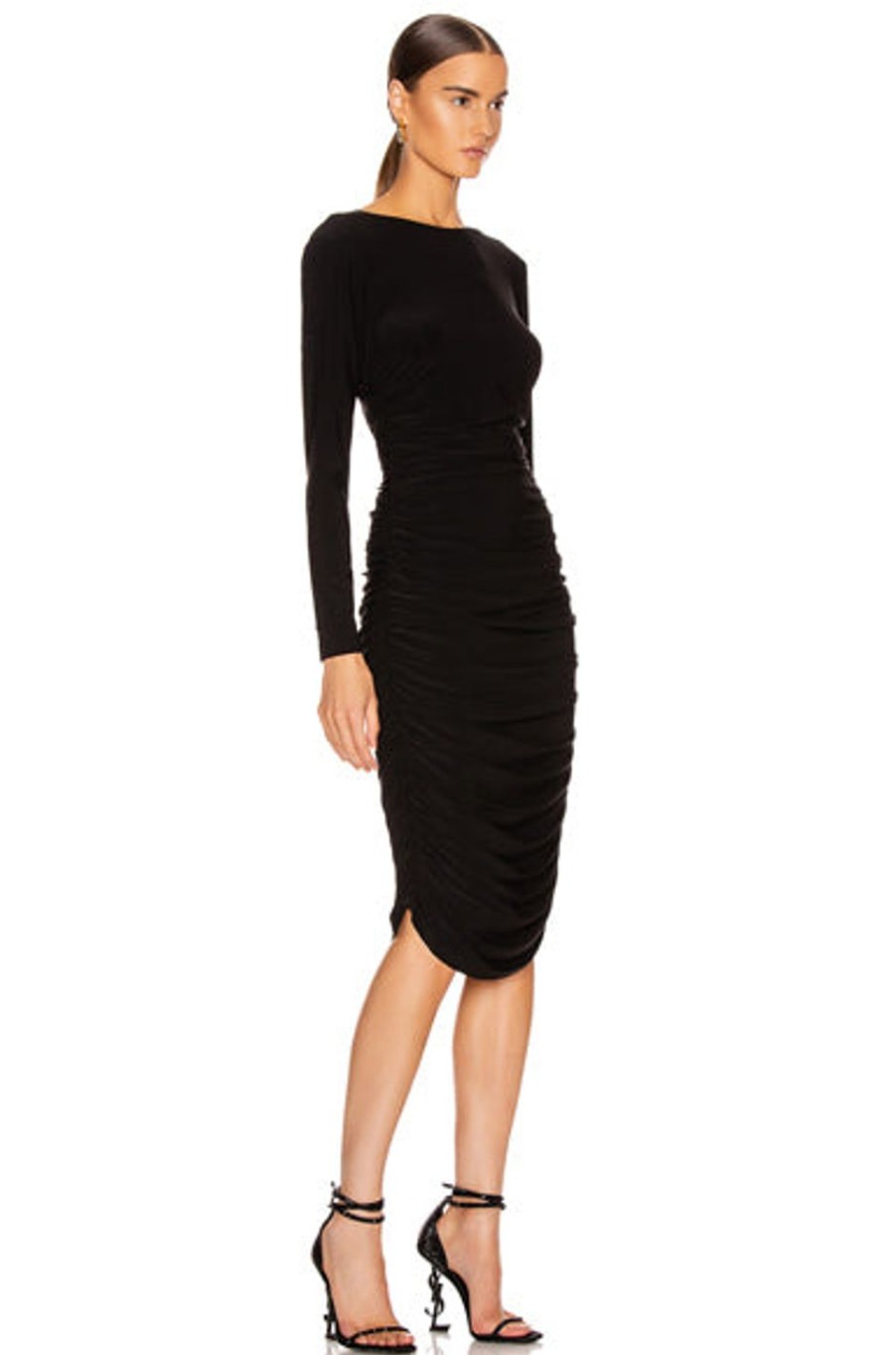 Women Norma Kamali Dresses | Long Sleeve Shirred Dress Black