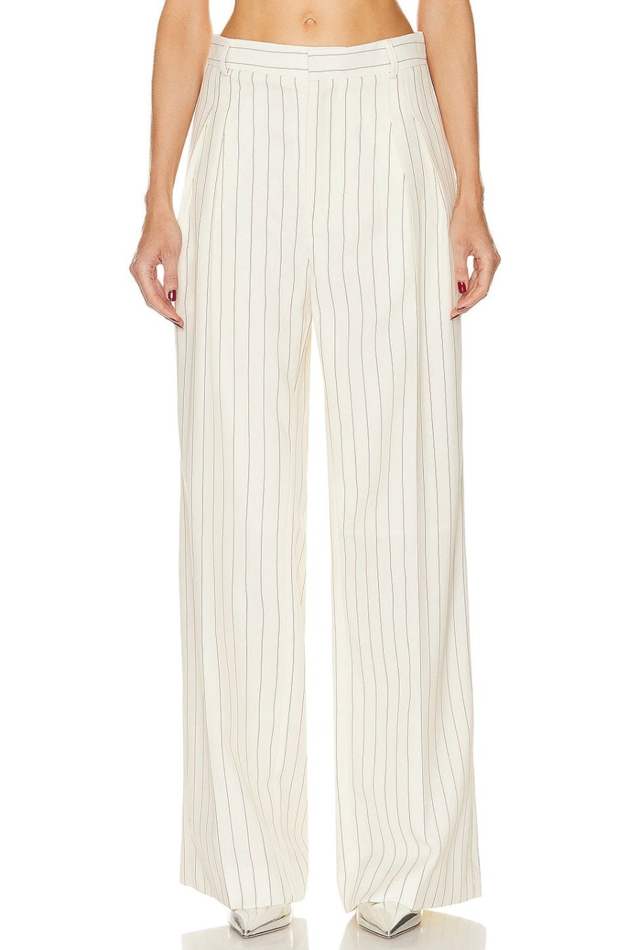 Women Jean Paul Gaultier Pants | Classic Striped Laced Trouser Ecru & Brique