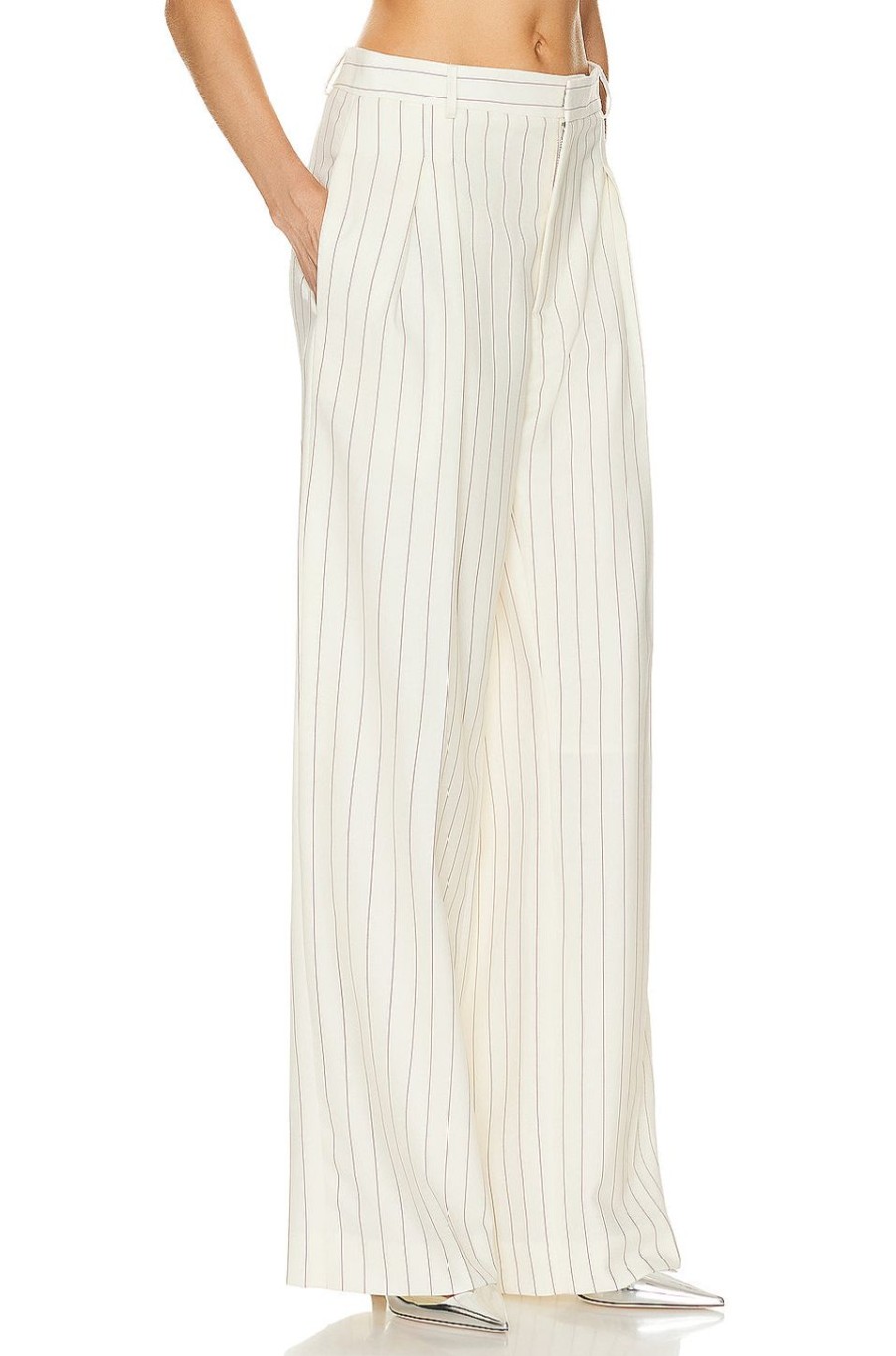 Women Jean Paul Gaultier Pants | Classic Striped Laced Trouser Ecru & Brique