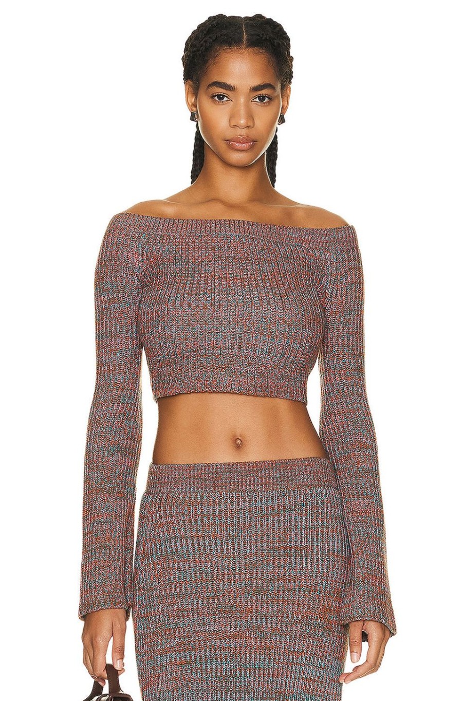 Women Chloe Sweaters & Knits | Off The Shoulder Long Sleeve Sweater Multicolor Blue 1