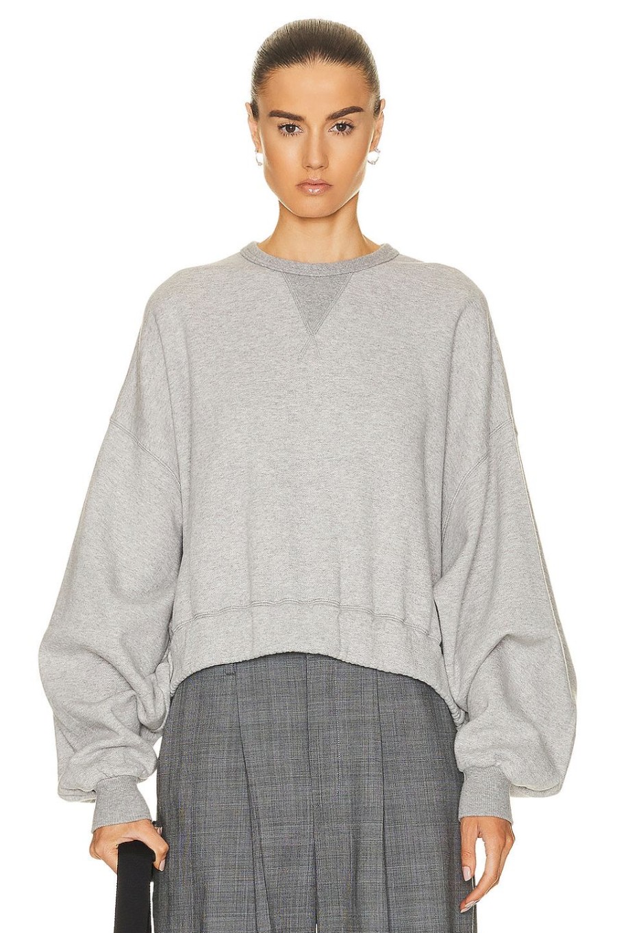 Women R13 Sweaters & Knits | Jumbo Cropped Crewneck Sweater Heather Grey