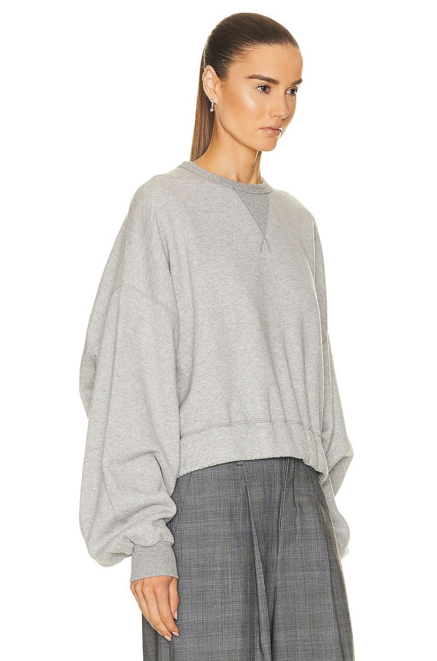 Women R13 Sweaters & Knits | Jumbo Cropped Crewneck Sweater Heather Grey