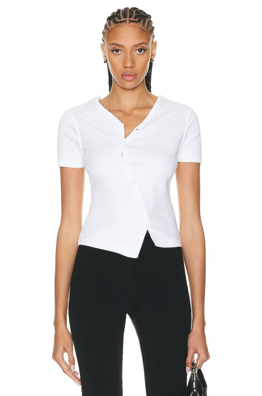 Women Helmut Lang Tops | Twist Short Sleeve Top Optic White