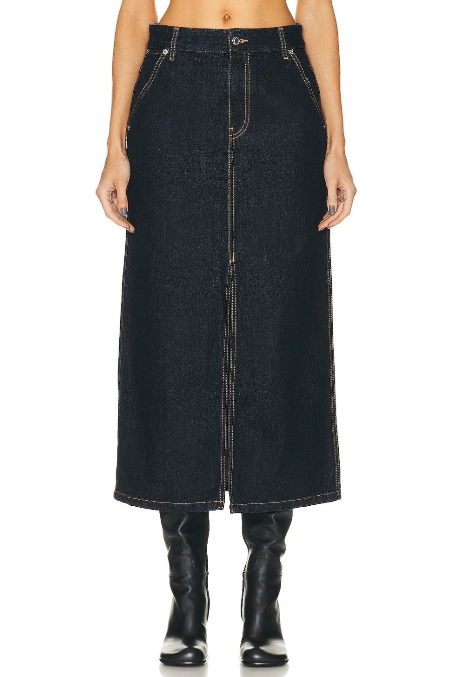 Women Helmut Lang Skirts | Slit Midi Skirt Indigo Rinse