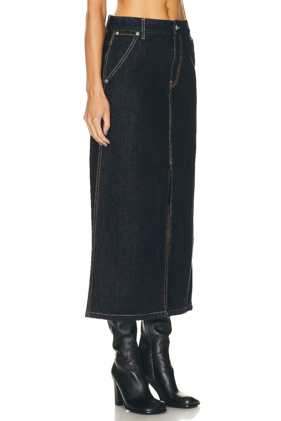 Women Helmut Lang Skirts | Slit Midi Skirt Indigo Rinse