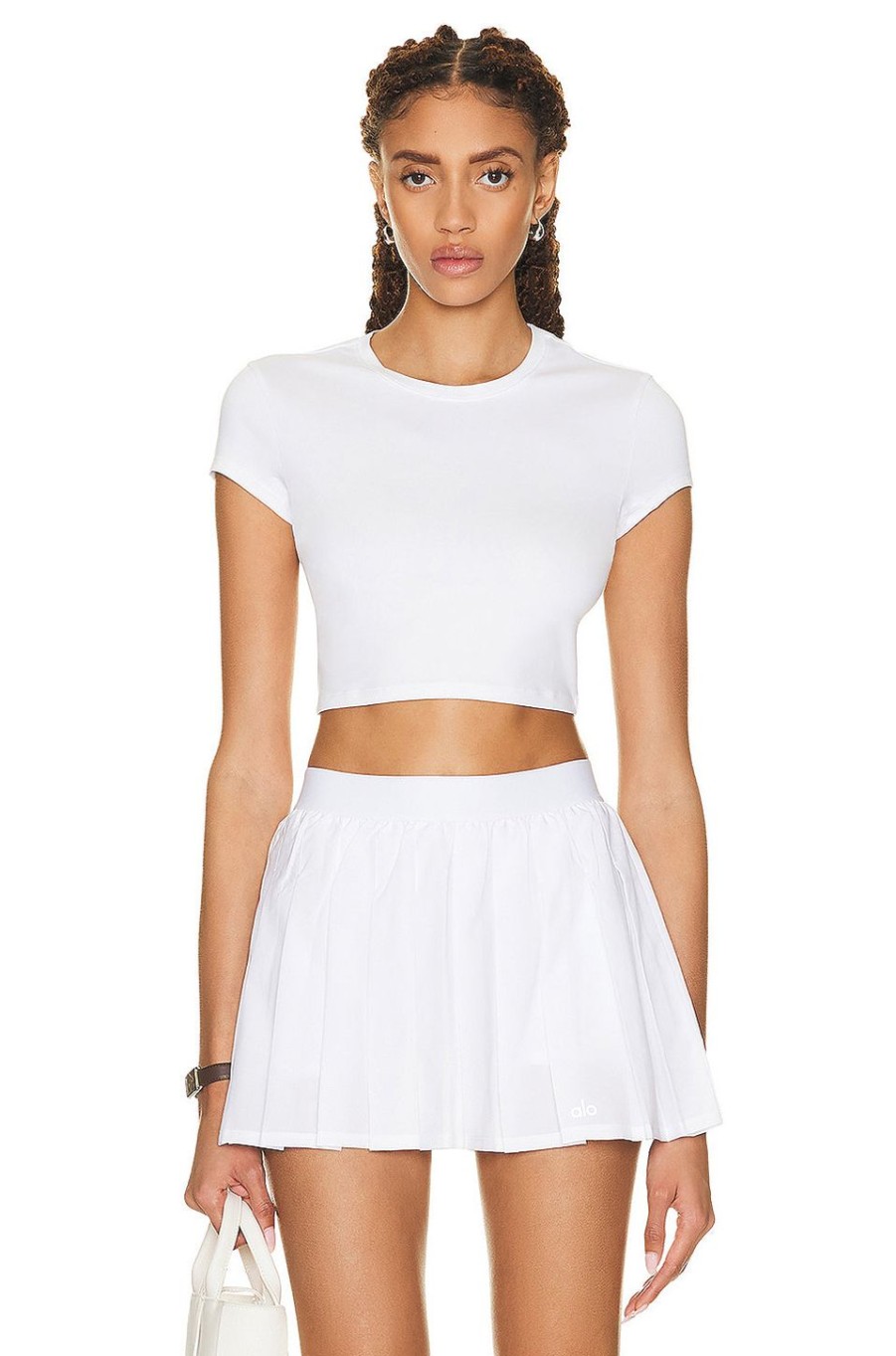 Women alo Activewear | Soft Crop Finesse Short Sleeve Top White