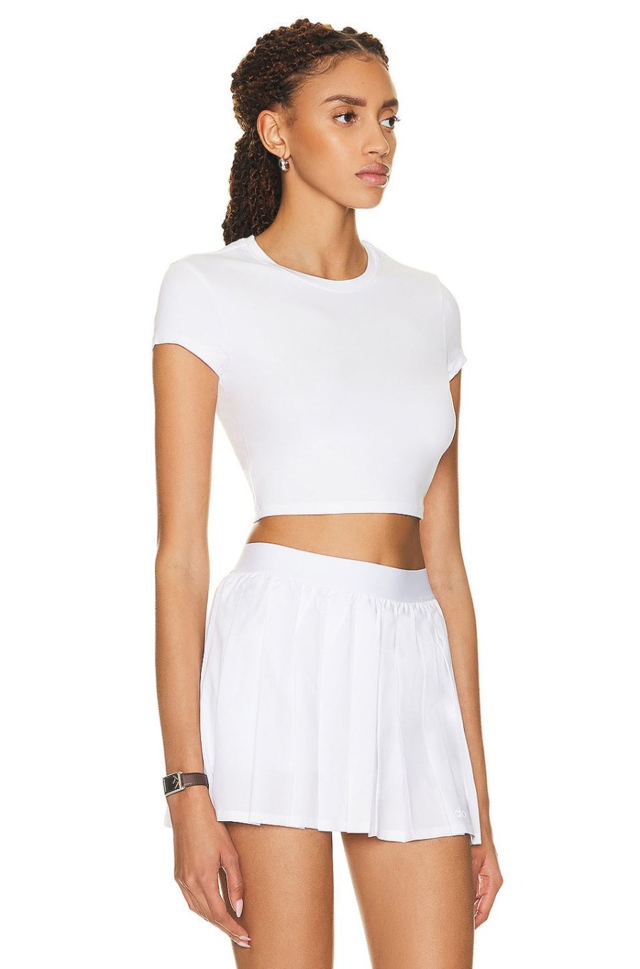 Women alo Activewear | Soft Crop Finesse Short Sleeve Top White