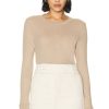 Women Enza Costa Sweaters & Knits | Cashmere Easy Cuffed Crew Neck Sweater Khaki