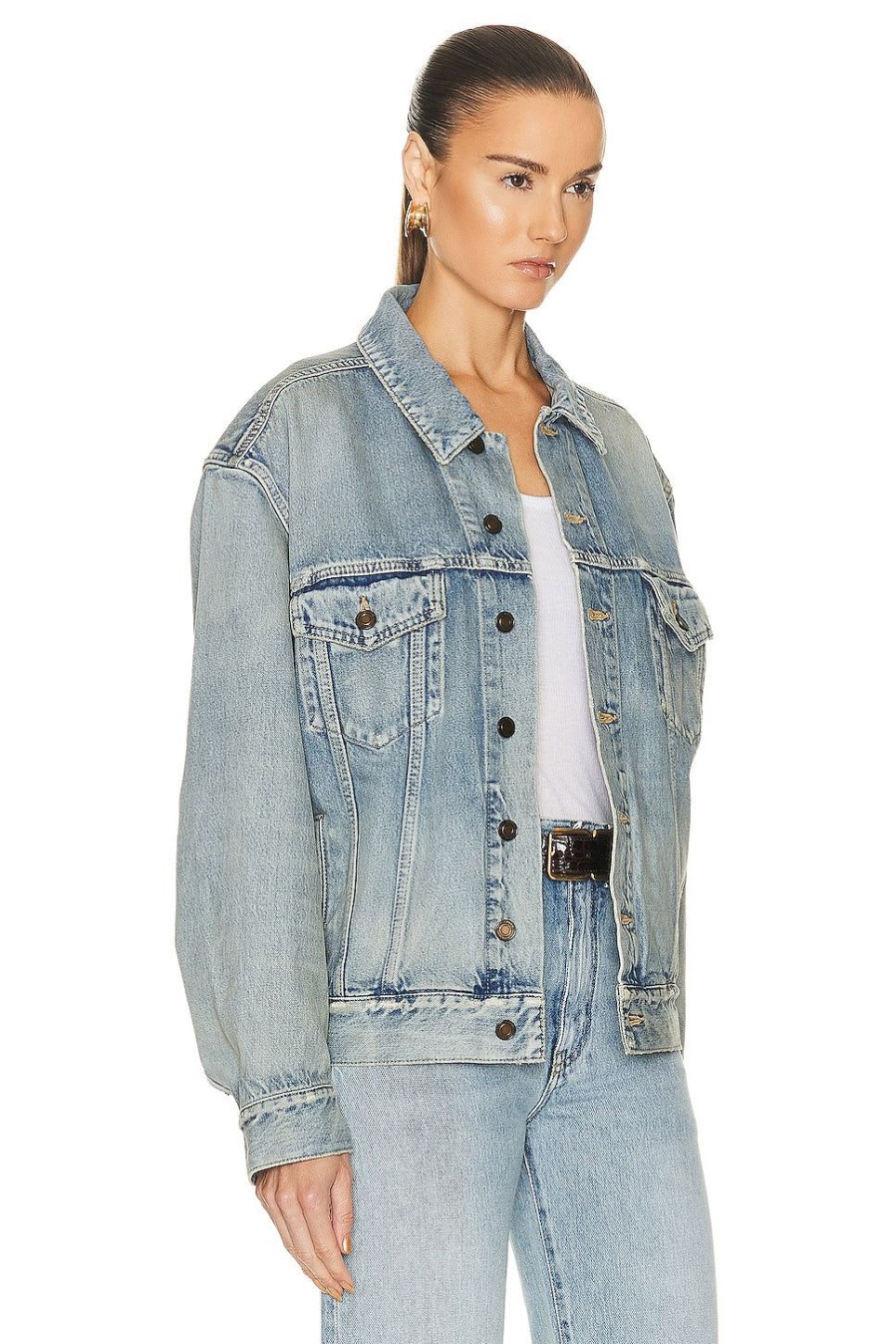 Women Saint Laurent Jackets & Coats | Denim Jacket Sunny Sky Blue