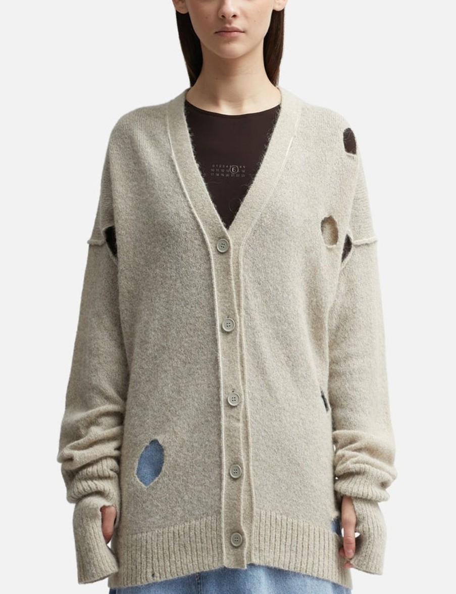 Women MM6 Maison Margiela Sweaters & Knits | Distressed Long Cardigan Beige